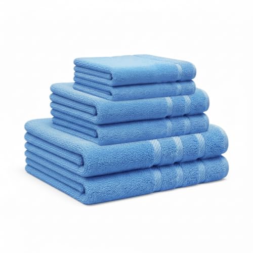 CottonsClout Sky Blue Towel Set, Pack of 6 – 100% Ringspun Cotton, Soft, Quick-Dry & Highly...