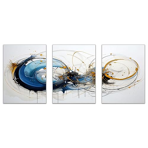SHYAMIC Abstract Canvas Wall Art, Azul, negro Large Canvas Prints Abstract Picture Poster Wall Art for Living Room Bedroom Bathroom Wall Decor, Modern Artwork   30x45cmx3 Sin marco