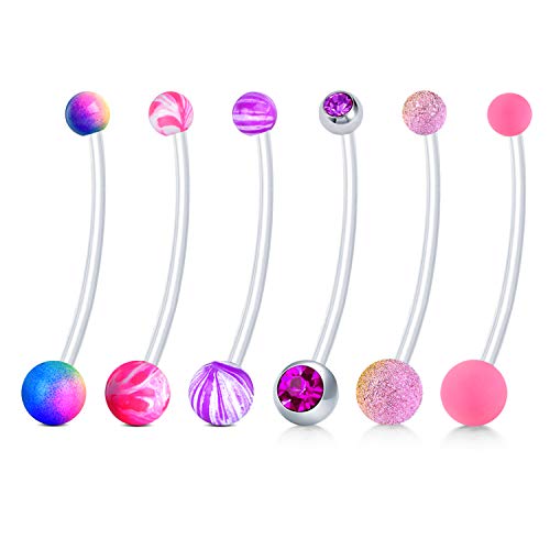 Rajnard Piercing Grossesse Nombril 14G Piercing Nombril Maternité Flexible Pouer Femmes Enceintes 38mm Couleur B Cover