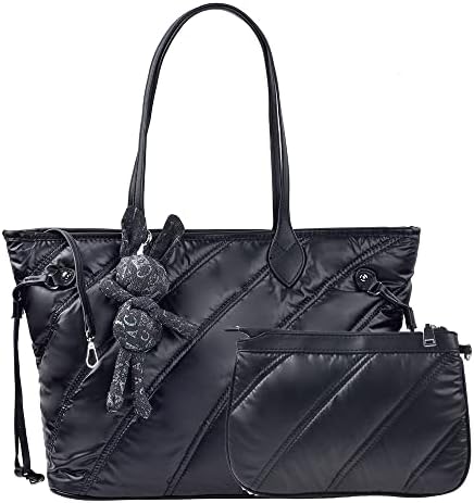 big Quilted Padding Tote Handbags Women Lightweight Padded Nylon Large Puffy Puffer purse Bag Multi Pockets shoulder bag