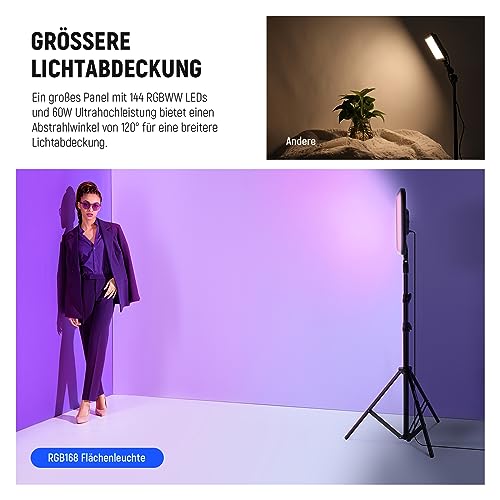 NEEWER RGB168 18,3" 60W RGB LED Videoleuchte Panel Set mit Stative Ständer App Steuerung 360°Vollfarbe Dimmbar 2500K-8500K RGB Videolicht/CRI 97+/17 Szeneneffekten Studio Dauerlicht Fotografie, 2Pack