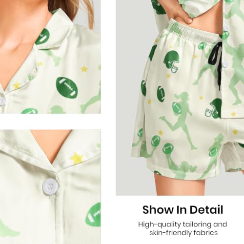 Image of Funny Pajamas for Women Set Print Satin Loungewear Pjs Short Sleeve Button Down Top and Shorts Sets Sleepwear XS-3XL