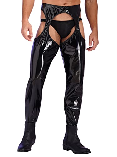 YiZYiF Men's Faux Leather Skinny Leggings Zipper Pouch Hollow Out Long Pants Trousers3