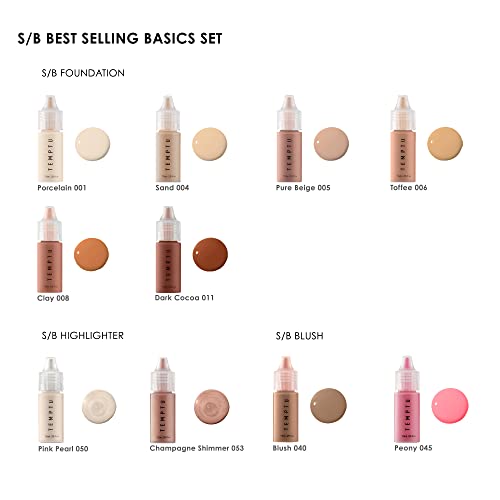 Temptu S/B Silicone-Based Best-Selling Airbrush Foundation, Blush, Highlighter Set: Long-Wear Makeup, Buildable Coverage Healthy, Hydrated Glow Luminous, Dewy Finish All Skin Types 12 Shades #TOP21