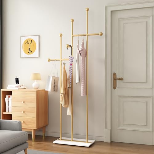 FONECHIN Gold Coat Racks with Marble Base Heavy Duty Clothes Rack Metal Coat Tree for Clothes Hats Scarfs Totes-19.7''L,GOLD by FONECHIN - Used condition - Image 6