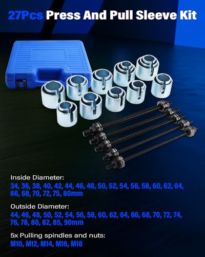 FreeTec 27-teiliges Silentlager Abzieher-Set – für Gummibuchsen & Achslager – Montage- und Demontagewerkzeug