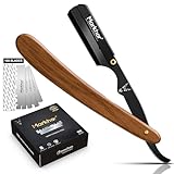 MARKHOR Navaja Afeitar Profesional Para Hombre Con 100 Cuchillas De Afeitar, Negro Mate con Madera de Rosa Navaja De Afeitar Barbero Clásica, Kit Barba Premium
