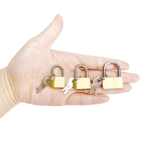 3 Pcs Small Solid Brass Locks with Keys, Mini Key Locks for Luggage Locks, Backpack Small Locks, Gym Locker Padlocks, Jewelry Box Locks… (20-25-30mm)