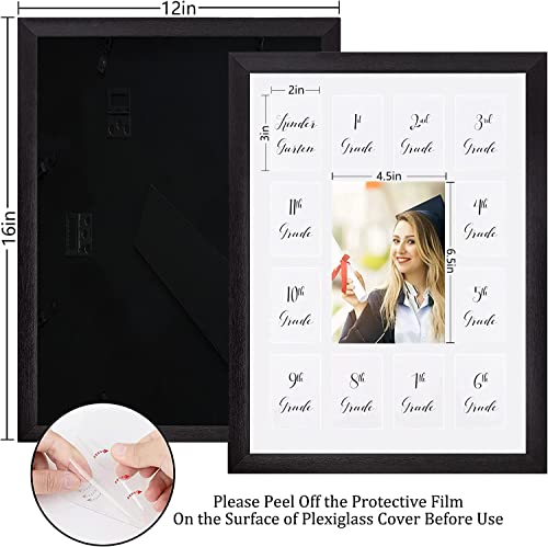 Comtraker School Year Picture Frame K-12 Collage Photo Graduation Black Solid Wood Frames for Wall Hanging and Table Top Display 13 Openings White k-12 Kindergarten to 12th Grade High School Picture. by Comtraker - Used condition - Image 4