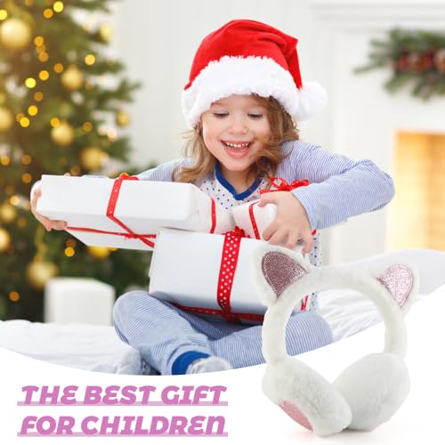 FYting Ohrenwärmer Kinder Mädchen,Ohrenschützer Kinder Winter,Plüschweicher Ohrwärmer, Verstellbarer Kopfumfang, für Weihnachten, Geburtstag, Urlaubs (Weiße Katzenohren)