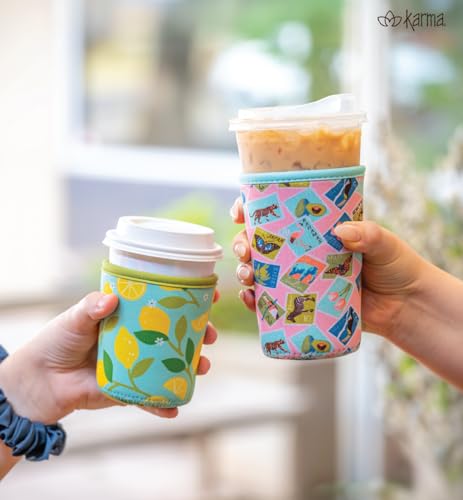Karma, Reusable Iced Coffee Insulator, Iced Coffee & Cold Soda Insulated Neoprene Cold Cup Beverage Sleeve 20-28OZ, Large, Bows - Thumbnail 2