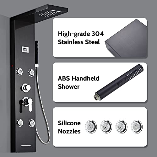 Morado Shower Panel Tower System,Led Rainfall Shower Panel With Waterfall Shower Head And 7-Function Round Faucet Rain Massage System #TOP4