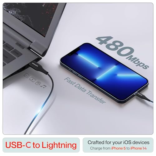 Image of BESTOR Type-C to 8 pin Cable 27W Rapid Charging, 480Mbps Data Sync Compatible with iPhone, iPad, MacBook, iMac, and AirPods (1.2Meter)