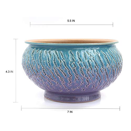 Color Glazed Vintage Round Ceramic Succulent Plant Pot With Drainage Hole And Tray, Succulent Holder, Bonsai, Flower Vase, Garden Decorative, Cactus Plants Stand, Artificial Topiary Potted Container #TOP5