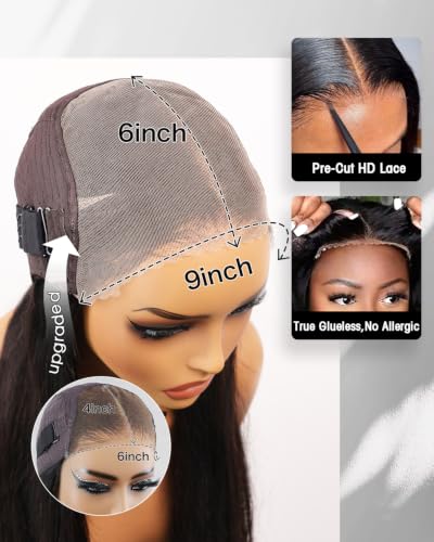 Image of Real Wear and Go Glueless Wig Human Hair Straight, 9x6 Pre-Plucked Pre-Cut Glueless Wigs, HD Transparent Lace Front Closure Wig for Women 250% Density 30 Inch (9x6 Straight, 32 inch)