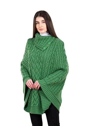 Image of SAOL 100% Merino Wool Cowl Neck Button Poncho for Ladies