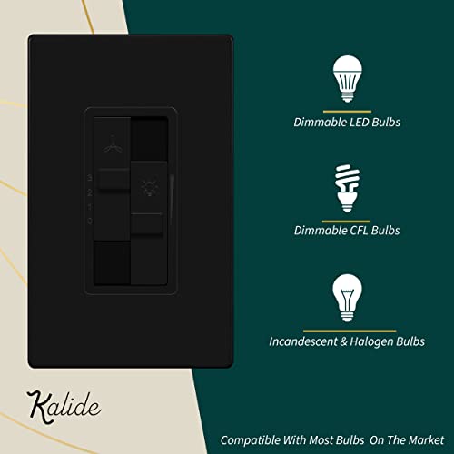 Topgreener Kalide Combo Dimmer Switch With 3-Speed Fan Control, Light And Fan Combination Switch, Single Pole, 2.5A, 200W Led/Cfl, Neutral Wire Not Required, Tgdsfs3-Bk, Black #TOP2