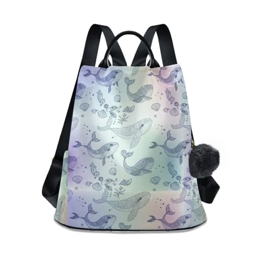 Sac à dos imprimé complet baleines pastel antivol et grand sac de cours étanche
