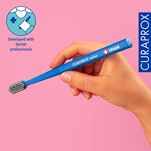 Image of Curaprox CS 12460 Velvet Soft Toothbrush - Sensitive Gum Care | Ultra-Gentle Cleaning with 12,460 Filaments | Single Pack, Royal Blue-Grey | Swiss Made