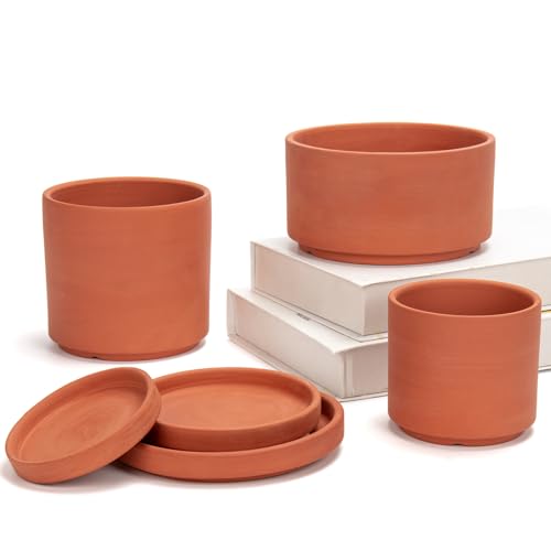 Briful 3 PCS Terracotta Pots with Saucers Plant Pots Outdoor