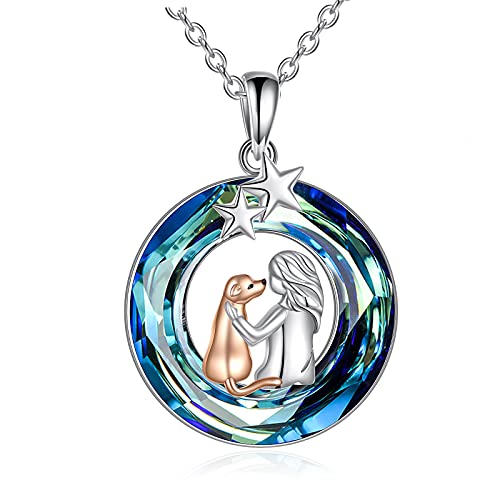 Tiger Rider Dog And Girl Crystals 925 Sterling Silver Necklace For Women, Exquisite Rhinestone Puppy Pendant Jewelry For Mother's Day Gifts, Girls #TOP3
