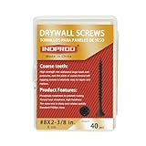 INDPROD Coarse Thread Drywall Screw, #8 x 2-3/8', Black Phosphate Coated, Bugle Head Phillips Drive, Fast Self Tapping, Sharp Point, Ideal Screw for Drywall Sheetrock, Wood, and More, 40 Pieces