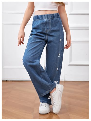 GORGLITTER Girl's Bow Baggy Jeans Pants Wide Leg Elastic Waist Straight Leg Denim Jeans Pants Joggers4