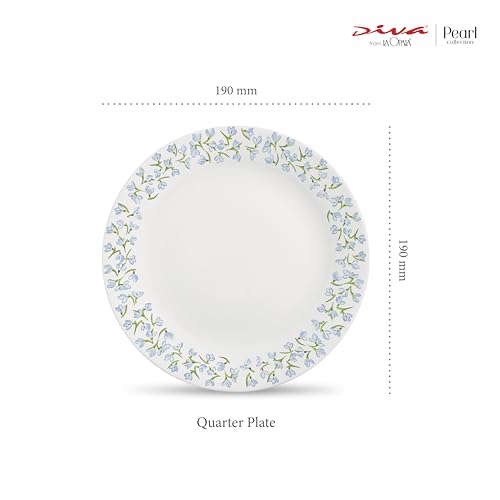 Image of La Opala Diva Pearl Collection Opal Glass Crockery | Quarter Plate Set of 6 | Silky Cluster Design | for Snacking & Gifting | Microwave Safe | 100% Vegetarian | Extra Strong | Light & White
