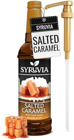 Syruvia Coffee Syrup, Salted Caramel Flavored Syrup for Drinks, Lattes, and Desserts – 25.4 fl oz - with Pump