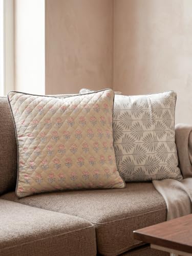 Image of Terra Bloom Premium 100% Cotton Printed Cushion Covers Set of 6 | 16 x 16 Inches | Handmade Jaipur Block Print | Hidden Zipper | Soft Sofa Cushion Covers for Living Room, Bedroom & Home Decor