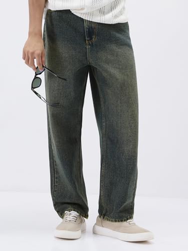 Image of Urbano Fashion Men's Loose Baggy Fit Heavy Washed Jeans Non-Stretchable
