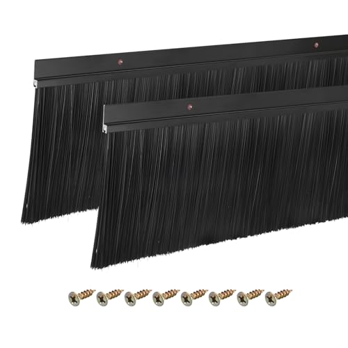 uxcell 2Pcs Door Brush Bottom Sweep H-Shape Aluminum Alloy Base with 4.7-inch PP Brush for Home, Industrial (35-inch L, Black)