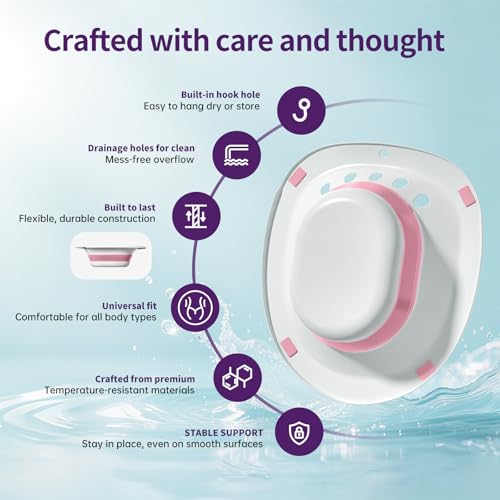 RUGUO Sitz Bath for Toilet Seat - Yoni Steam Seat - Sitz Bath for Hemorrhoids and Postpartum Care - Portable Bidet BPA Free - Foldable Basin for Epsom Salt Soak - Pink — view 4