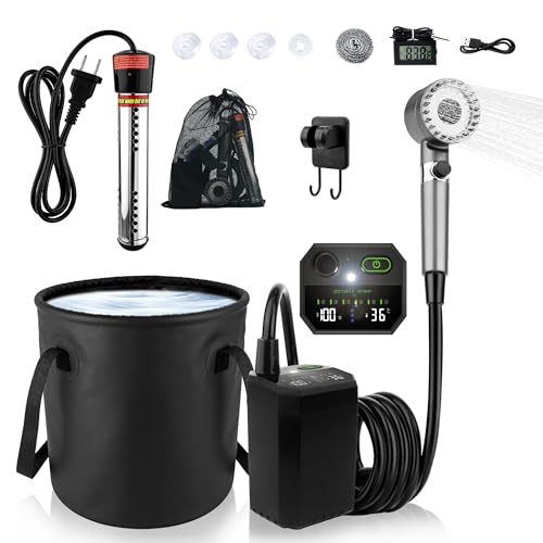 Ducha portátil para camping con calentador, bomba portátil recargable de 6000mAh, 1500W, con cubo de 20L y pantalla LED de temperatura para camping, senderismo, RV y baño de mascotas miniatura 1