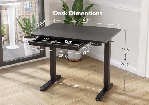 Image of Claiks Electric Standing Desk with Drawer 40 Inch Black