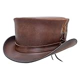 American Hat Makers Marlow Large Genuine Leather Top Hat for Men & Women | Handmade Steampunk Style | Bold Biker Fashion Statement Hat | Unique Accessory for Concerts, Costumes, and Special Events