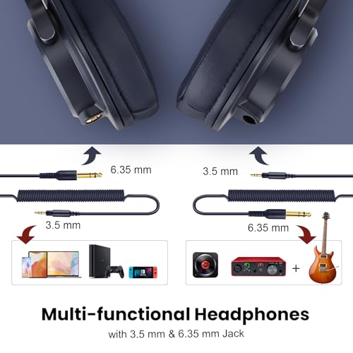 Image of OneOdio A71 High Resolution Headphones, Wired Sealed Headphones, Bass Over-Ear, Compatible with Recording, with Microphone, Foldable, 3.5 /6.35mm Jack for Musical Instrument Practice, Mixing