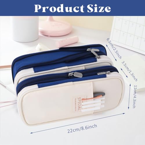 iSuperb Foldable Pencil Case Zipper Big Capacity Aesthetic Canvas Pencil Pouch Compartments Stationery Organizers Pen Bag for Kids Girls Boys Teen Child Student School Supplies Makeup Bags - Thumbnail 6