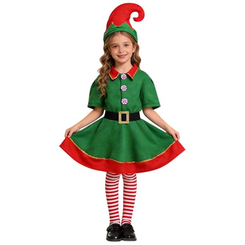 Robe de Noël 4 pièces fille costume vert cosplay de 2 à 6 ans