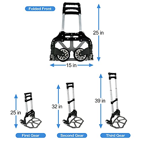 Image of F2C Portable Folding Hand Truck Aluminium Luggage Trolley Cart and Dolly 175 lbs Capacity with Black Bungee Cord, Telescoping Handle, PVC Wheels with Double Bearings for Travel Office Auto Moving