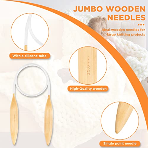 Bamboo Circular Knitting Needles Set – Circular Wooden Knitting Needles With Plastic Tube Us Size 15 19 35 50 (10 15 20 25 Mm) Natural Wood Jumbo Needle For Chunky Yarn Giant Circular Knitting Needles #TOP2
