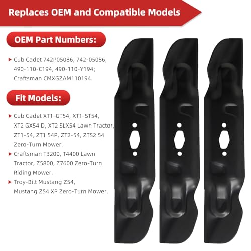 Multisland 3 Pack High-Lift Mower Blades for XT1-GT54, XT1-ST54, ZT1-54, ZT2-54 Mowers with a 54-inch Cutting Deck, Replaces Cub Cadet Craftsman 742P05086 742-05086 CMXGZAM110194 by Multisland - Image 5
