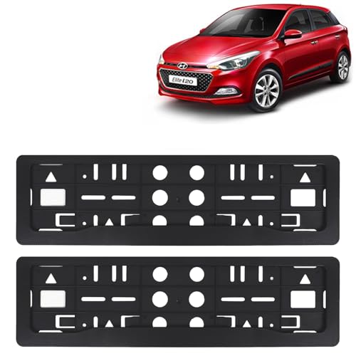 Image of KINGSWAY Elite I20 Car Number Plate Frames for All 2014 to 2017 Models of Hyundai Car Registration Plate Holders, Black Licence Plate Covers (Front and Rear), Universal Size 51.5 x 14.5 cm