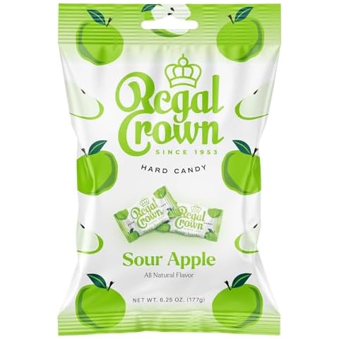 Regal Crown Sour Apple Hard Candy | Old Fashioned Sour Apple Candy | Traditional Crisp and Tarte Apple Candy Brought To You By Iconic Candy | 6.25oz Peg Bag (1) Cover