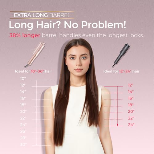 Image of TYMO CurlPro Plus Automatic Rotating Curling Iron - Upgraded Long Barrel Curling Wand for Long Hair, Ceramic Hair Curler for Women, Anti-Scald, Tangle-Free, 600M Ionic, Dual Voltage,Gold Blush, 1 Inch