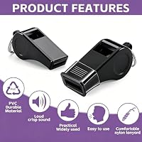 uadbau 2 Pack Black Whistle for Coaches, Loud Crisp Sound Sports Whistles with Mouth Grips & Lanyards, Durable Plastic Whistles for Teachers, Referees, Officials, Emergency & Outdoor Activities — image 5