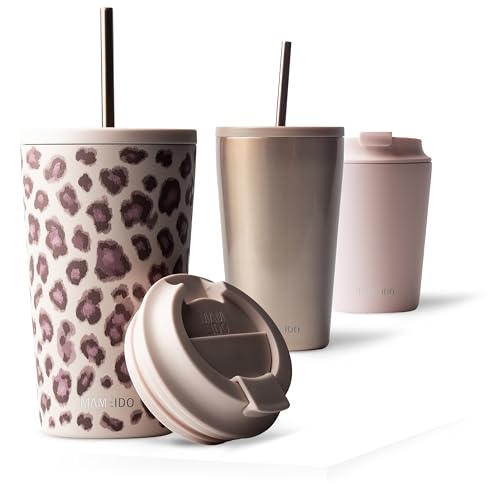 MAMEIDO Mug Isotherme avec Paille 470 ml, Thermo Café étanche en acier inox, Tasse Isotherme sans BPA, Mug Isotherme Cafe (Dusty Glam)
