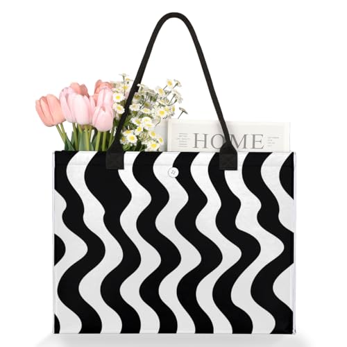 Black Stripe Tote Bag for Women Large Beach Bag Reusable Tote Bags for Work Travel Beach Shopping3