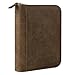 FranklinCovey - FC Basics Ring-Bound Binder for FranklinCovey Planners | Distressed Simulated Leather - Zipper Binder (Compact, Brown)