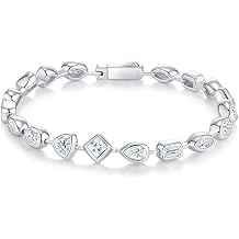 Lab Grown Diamond Tennis Bracelet for Women - 925 Sterling Silver, D Color Round Cut, Irregular Stone Setting, 7 Inches Length, Fine Jewelry Gift with Box